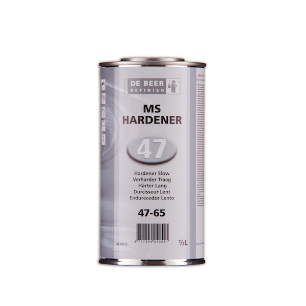 Image of a tin of De Beer 47-55 MS Hardener Standard 0.5 Litre