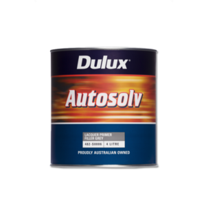 Image of a tin of a Dulux Autosolv Lacquer Primer Grey 4 Litre